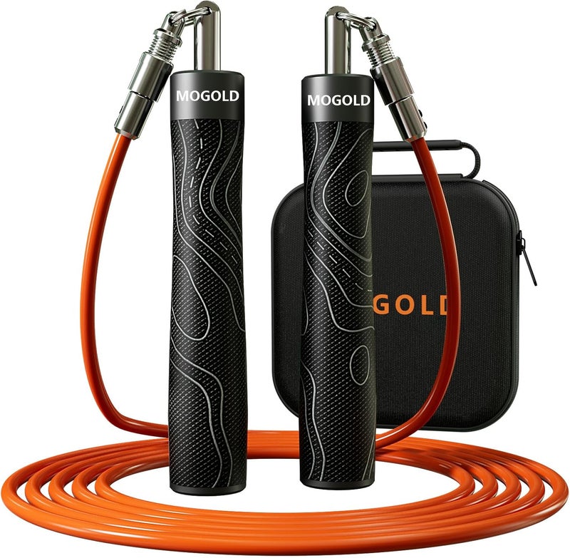MOGOLD Weighted Jump Rope for Men Women -Interchangeable 1/5lb 1/4lb 1/2lb Heavy jump ropes - 360 Degree Spin - Length Adjustable,Ergonomics Leather Grip Skipping Rope for Fitness Weight Loss & More - Image 1